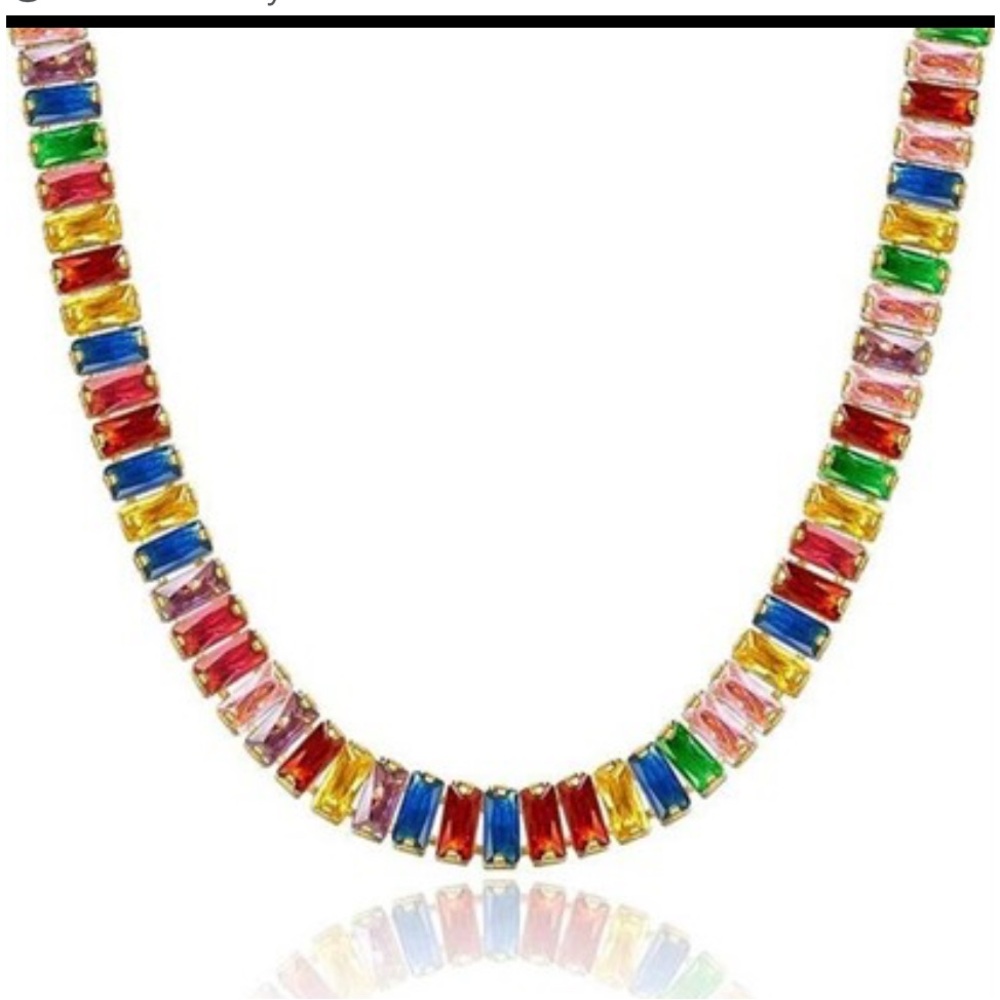 Brand new 14k gold plated 6.50ct gemstone tennis necklace
